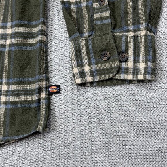 Dickies Mens Size XL Green Plaid Flannel Button Up Shirt Relaxed Fit Long Sleeve - Picture 5 of 12